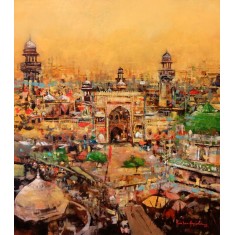 Shan Amrohvi, 30 x 36 inch, Acrylic on Canvas, Cityscape Painting, AC-SA-174 Shan Amrohvi, 30 x 36 inch, Acrylic on Canvas, Cityscape Painting, AC-SA-174